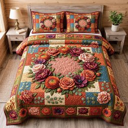 Flower Garden 3 Piece Quilted Bedding Set Gift For Flower Lovers