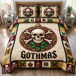 Merry Gothmas 3 Piece Quilted Bedding Set Gift For Gothic Decor Lovers