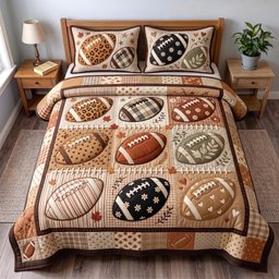 Football Season 3 Piece Quilted Bedding Set Gift For Sports Fans