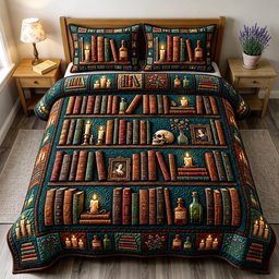 Dark Academia 3 Piece Quilted Bedding Set Gift For Book Lovers