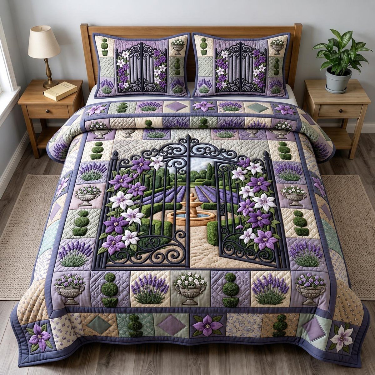 Flower Garden 3 Piece Quilted Bedding Set Gift For Flower Lovers