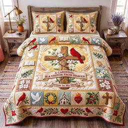 Cardinal Heaven 3 Piece Quilted Bedding Set Gift For Bird Lovers