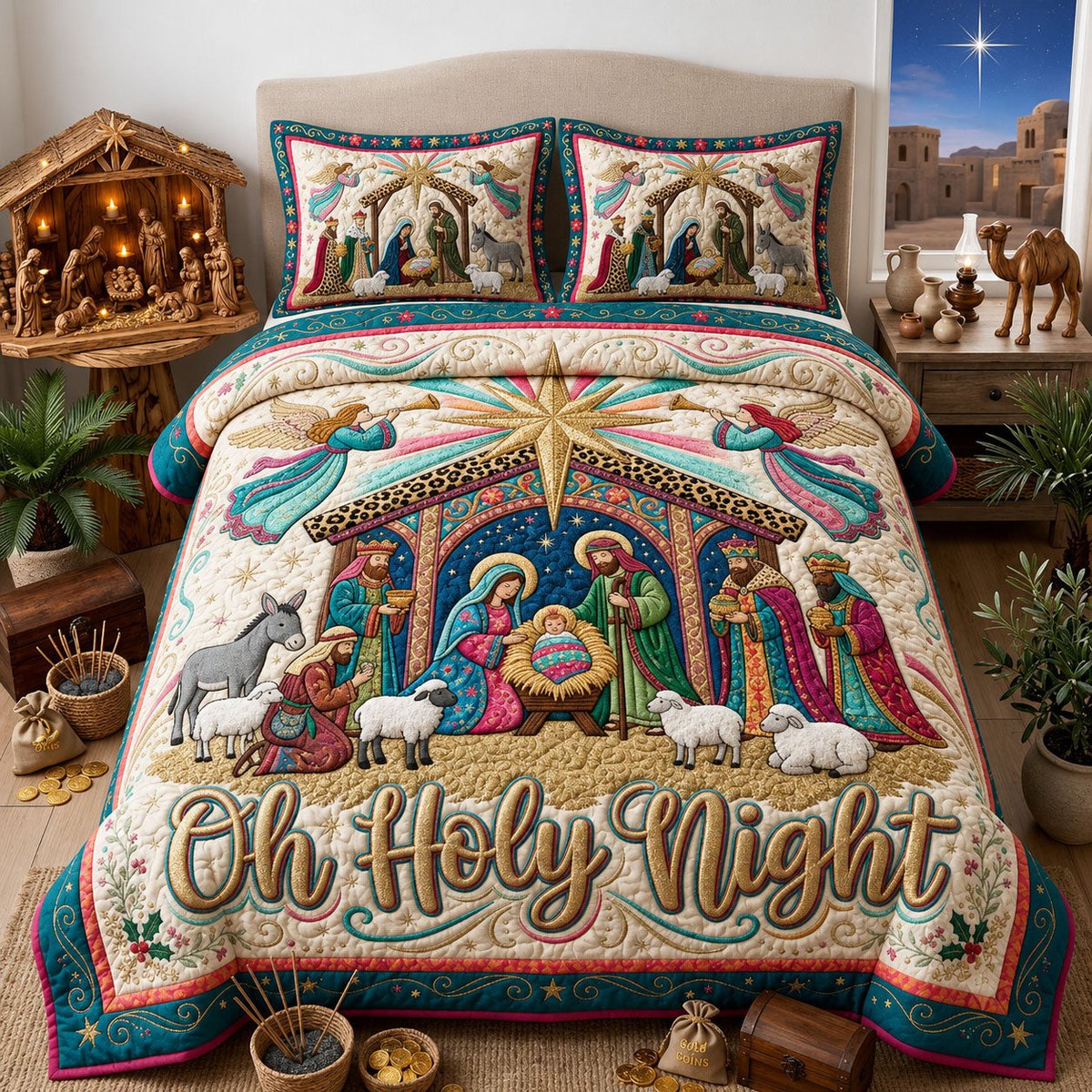Oh Holy Night 3 Piece Quilted Bedding Set Gift For Christians
