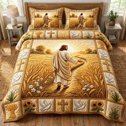 Jesus Christ 3 Piece Quilted Bedding Set Gift For Christians