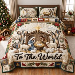 Joy to the World 3 Piece Quilted Bedding Set Gift For Christians
