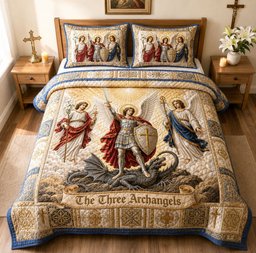 Three Archangels Victory Christian 3 Piece Quilted Bedding Set Gift For Christians