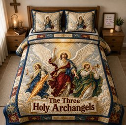 Three Holy Archangels Glory 3 Piece Quilted Bedding Set Gift For Christians