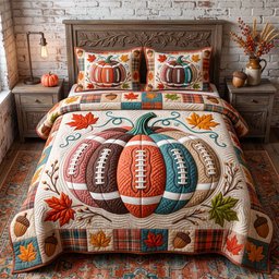Autumn Gridiron 3 Piece Quilted Bedding Set Gift For Sports Fans
