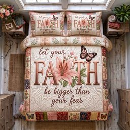 Floral Faith 3 Piece Quilted Bedding Set Gift For Christians