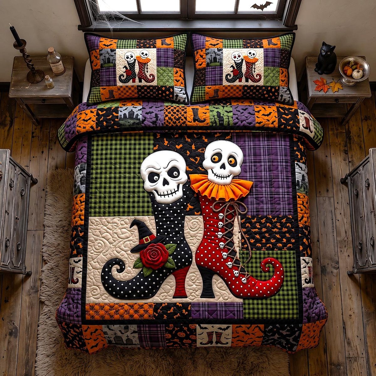 Wicked Magical Boots 3 Piece Quilted Bedding Set Gift For Gothic Decor Lovers
