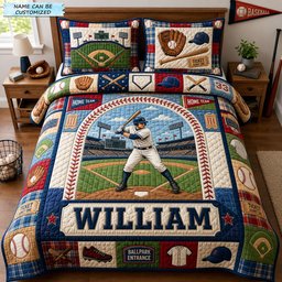 Basebal Player 3 Piece Quilted Bedding Set Gift For Sports Fans
