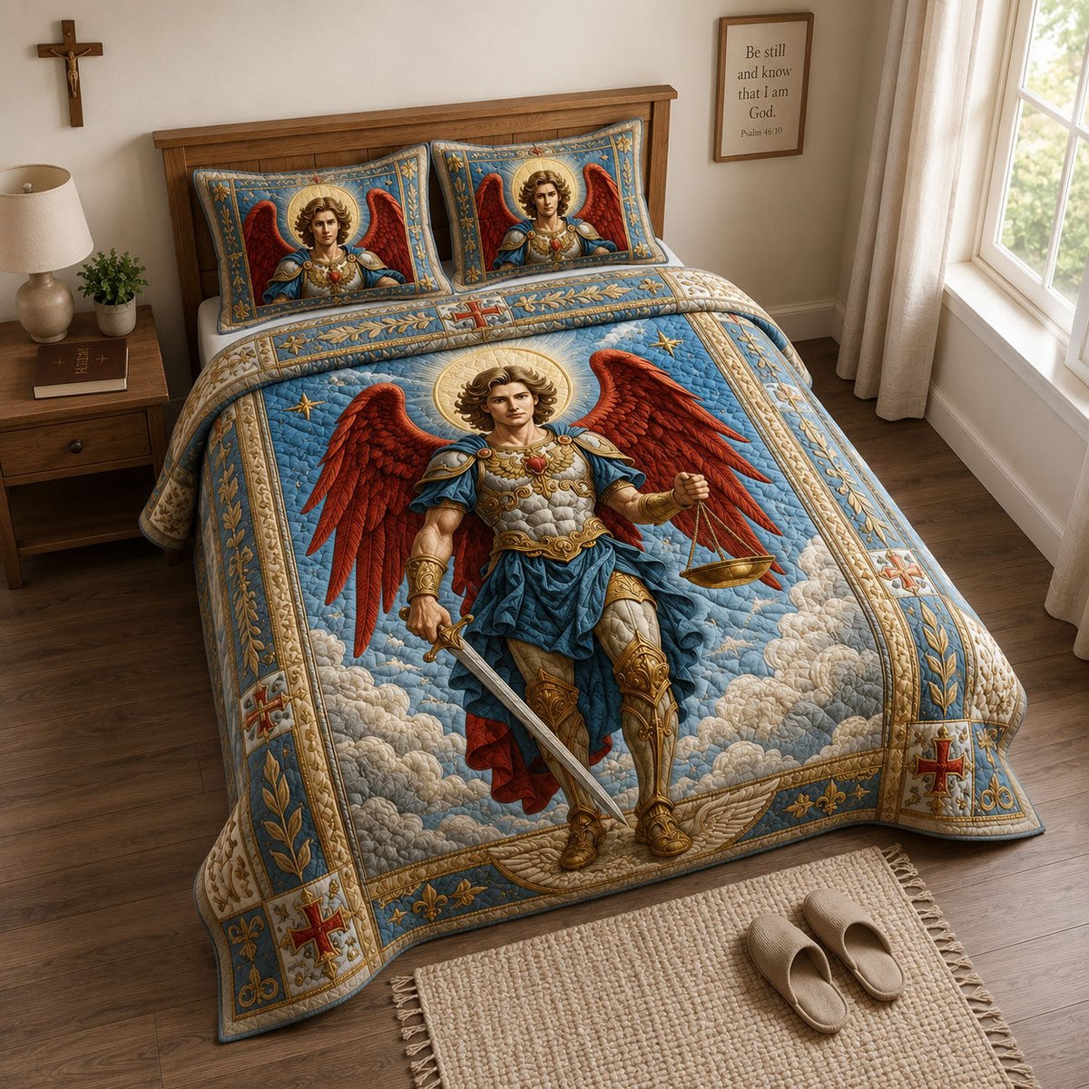 Saint Michael Guardian of Justice 3 Piece Quilted Bedding Set Gift For Home Decor Lovers