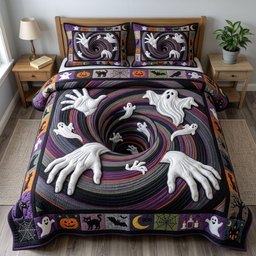 Haunted 3 Piece Quilted Bedding Set Halloween Gift For Gothic Decor Lovers