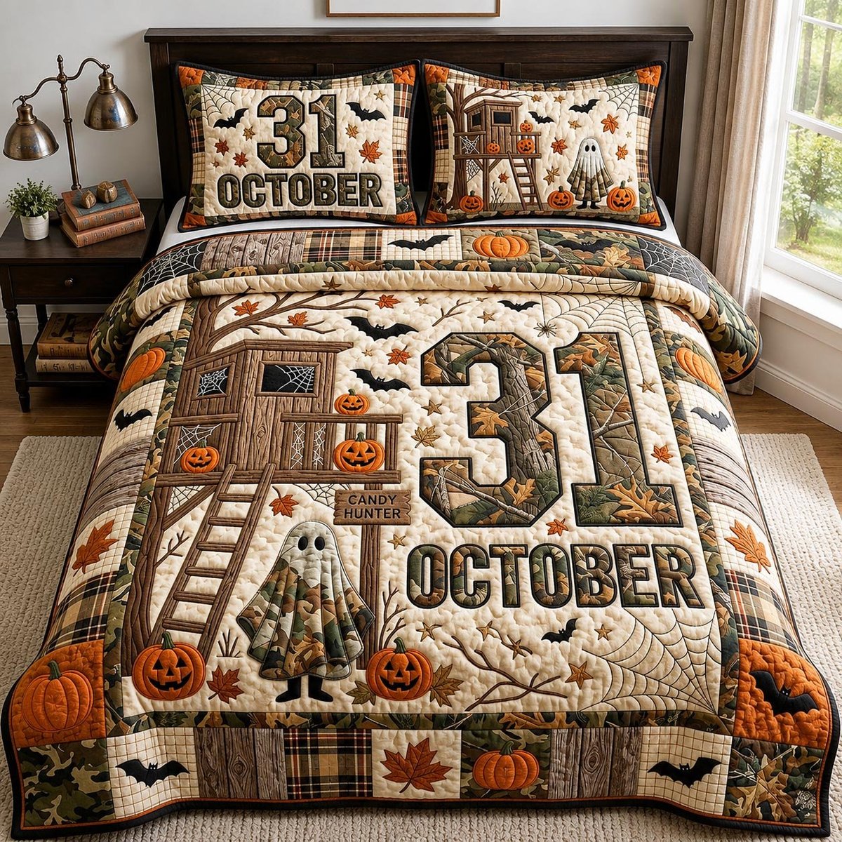 October Thirtyone 3 Piece Quilted Bedding Set Gift For Gothic Decor Lovers