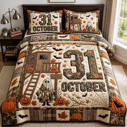 October Thirtyone 3 Piece Quilted Bedding Set Gift For Gothic Decor Lovers