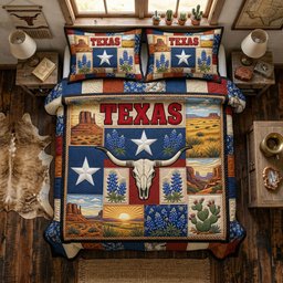 Texas Longhorn Desert Heritage 3 Piece Quilted Bedding Set Gift For Western Lovers