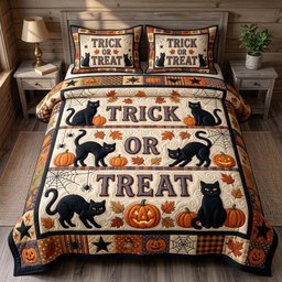 Black Cat 3 Piece Quilted Bedding Set Gift For Cat Lovers