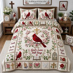 God Love Still Sings 3 Piece Quilted Bedding Set Gift For Christians