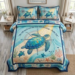 Psalm Compass Christian 3 Piece Quilted Bedding Set Gift For Christians