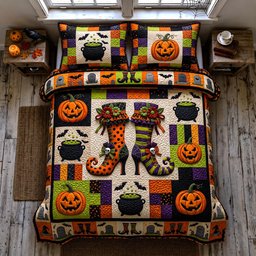 Wicked Magical Boots 3 Piece Quilted Bedding Set Gift For Gothic Decor Lovers
