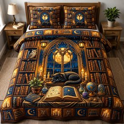 Black Cat 3 Piece Quilted Bedding Set Gift For Cat Lovers