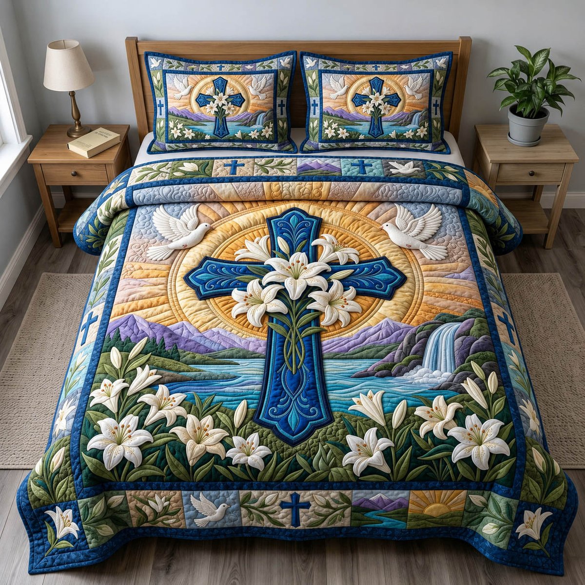 Christian Faith 3 Piece Quilted Bedding Set Gift For Christians