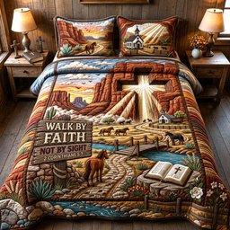 Western Grace Christian 3 Piece Quilted Bedding Set Gift For Western Lovers
