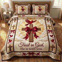 Cardinal Christian 3 Piece Quilted Bedding Set Gift For Bird Lovers
