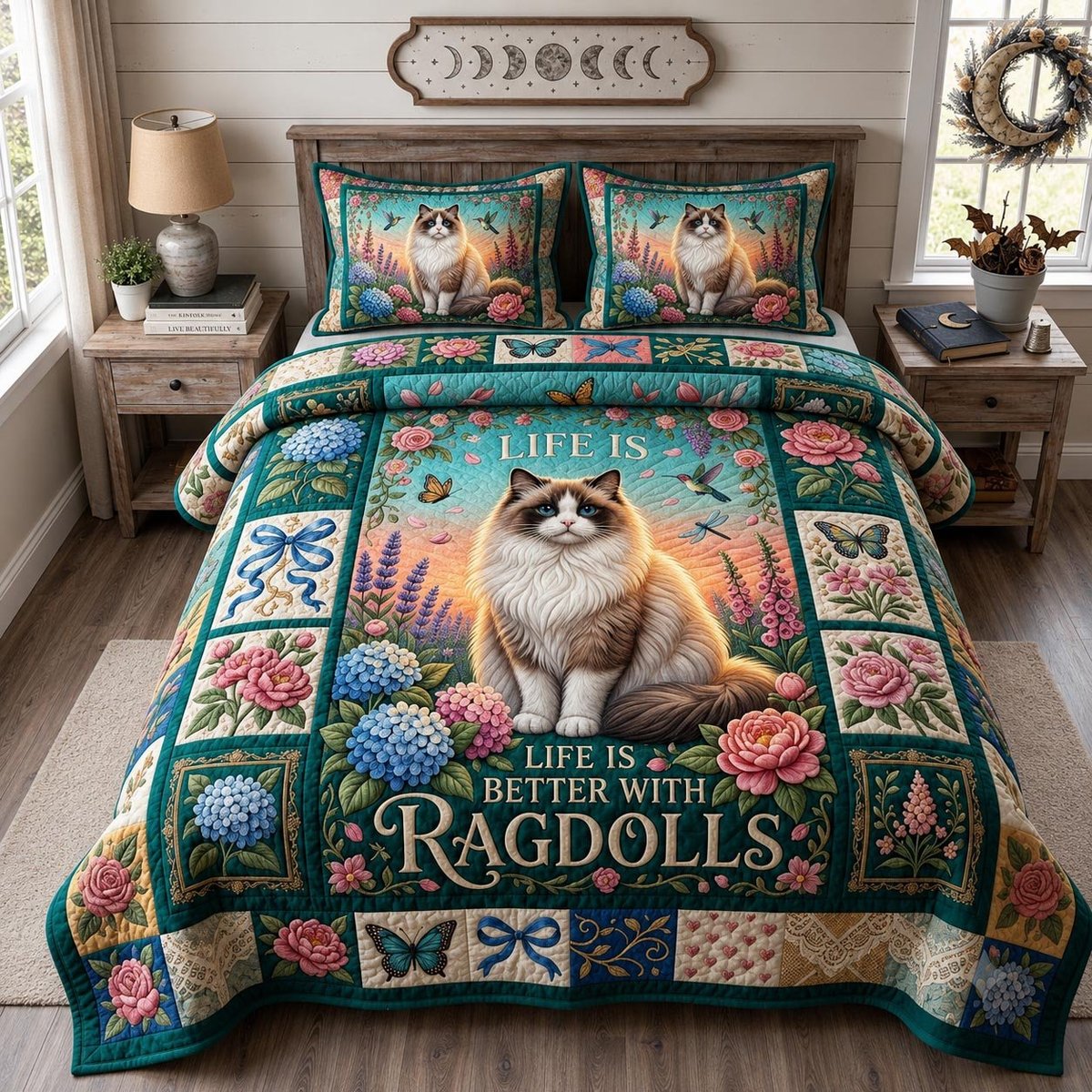 Ragdoll Life Cat 3 Piece Quilted Bedding Set Gift For Cat Lovers