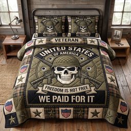 Veteran Pride 3 Piece Quilted Bedding Set Gift For Veterans