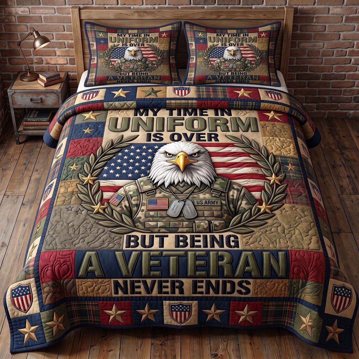 US Veteran 3 Piece Quilted Bedding Set Gift For Veterans