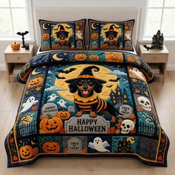 Dachshund Dog 3 Piece Quilted Bedding Set Halloween Gift For Dog Lovers