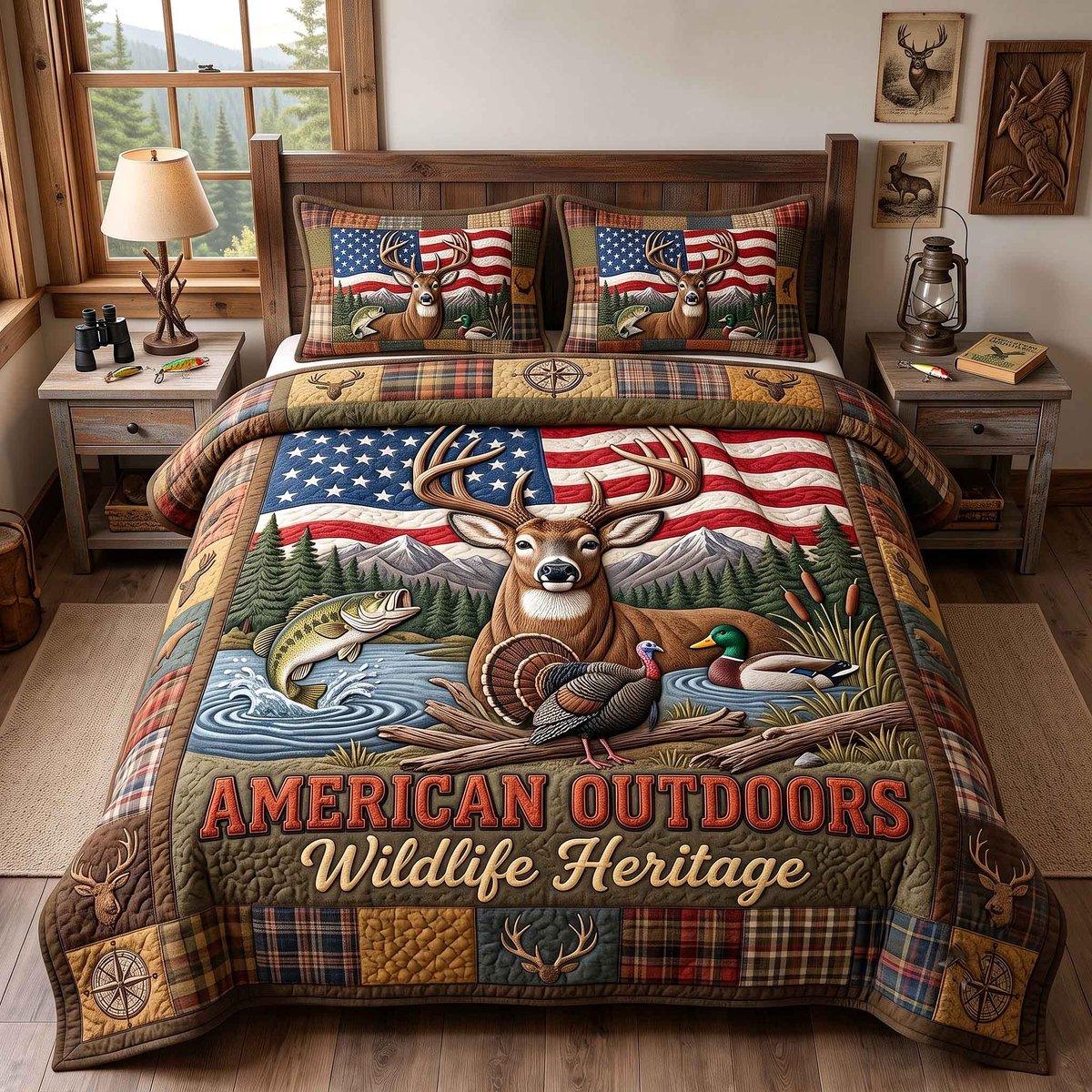 American Outdoors Wildlife Heritage 3 Piece Quilted Bedding Set Gift For Nature Lovers