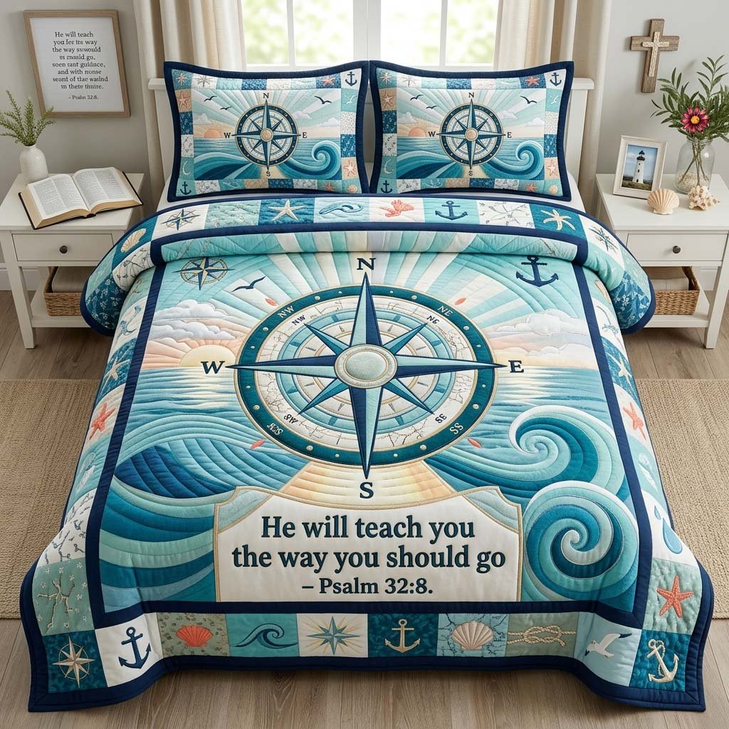 Guided by Grace Christian 3 Piece Quilted Bedding Set Gift For Turtle Lovers