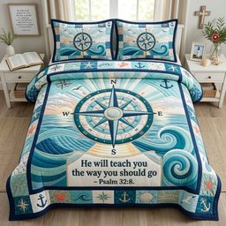 Guided by Grace Christian 3 Piece Quilted Bedding Set Gift For Turtle Lovers