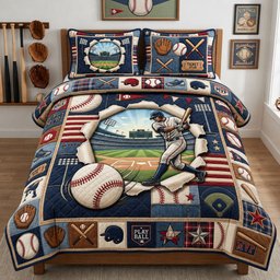 Baseball Stadium Portal 3 Piece Quilted Bedding Set Gift For Sports Fans