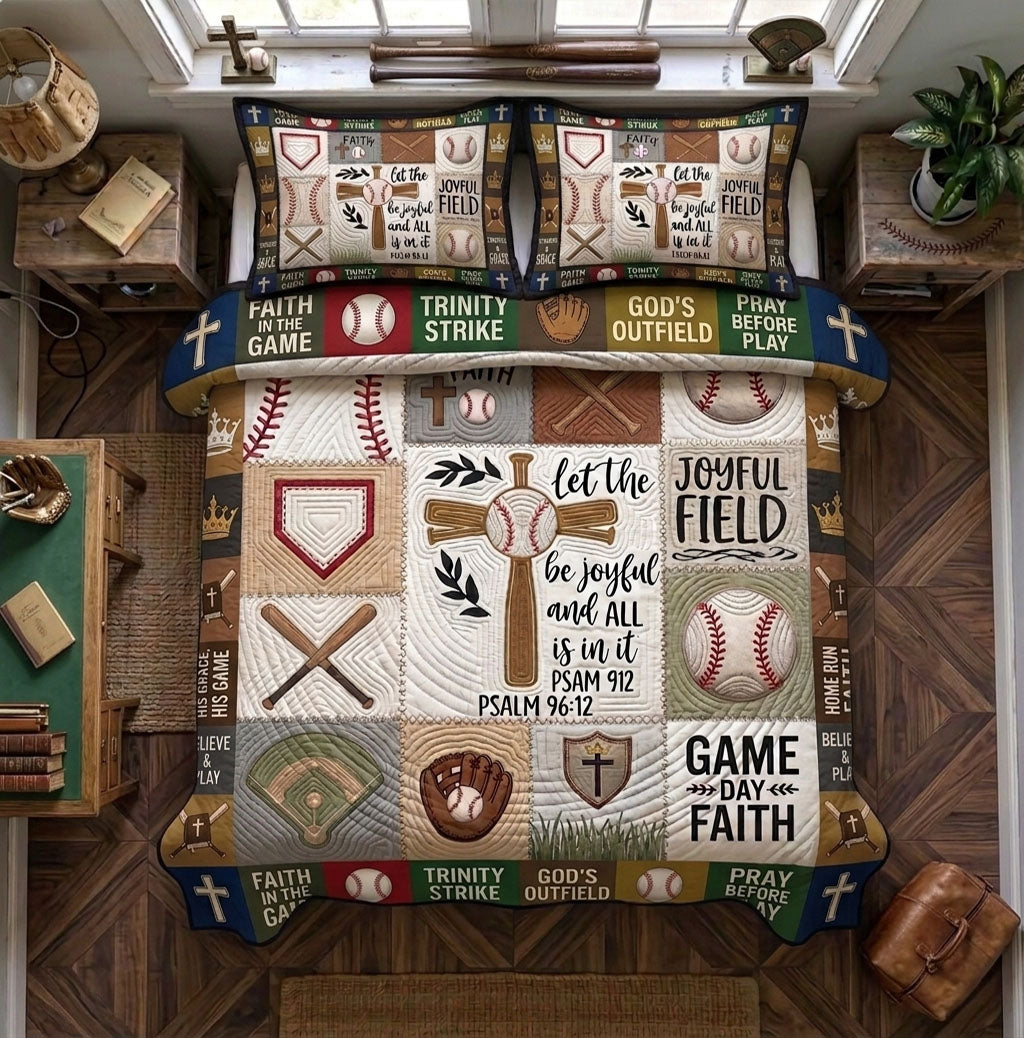 Joyful Field Psalm 96 12 Baseball 3 Piece Quilted Bedding Set Gift For Christians
