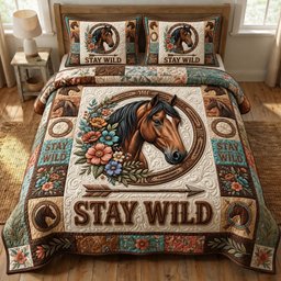 Prairie Horse 3 Piece Quilted Bedding Set Gift For Horse Lovers