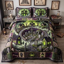 Hollow 3 Piece Quilted Bedding Set Halloween Gift For Gothic Decor Lovers