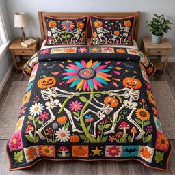 Funky Autumn 3 Piece Quilted Bedding Set Gift For Home Decor Lovers