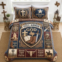 Full Armor of God Texas Shield 3 Piece Quilted Bedding Set Gift For Western Lovers