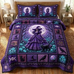 Witches Coven 3 Piece Quilted Bedding Set Gift For Gothic Decor Lovers