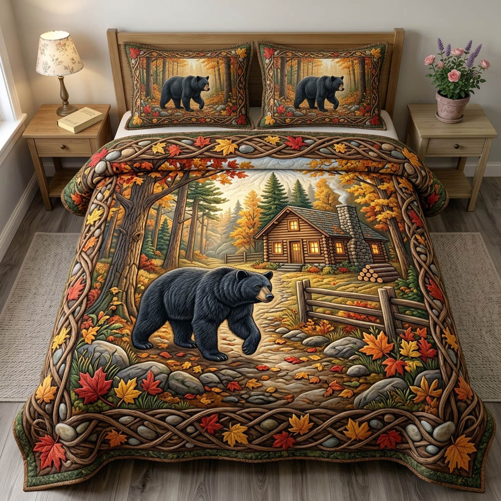 Bear Spirit 3 Piece Quilted Bedding Set Gift For Bear Lovers