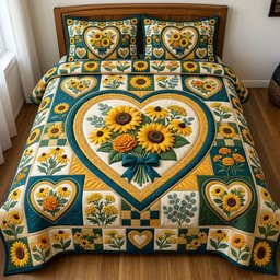 Floral Patchwork 3 Piece Quilted Bedding Set Gift For Flower Lovers