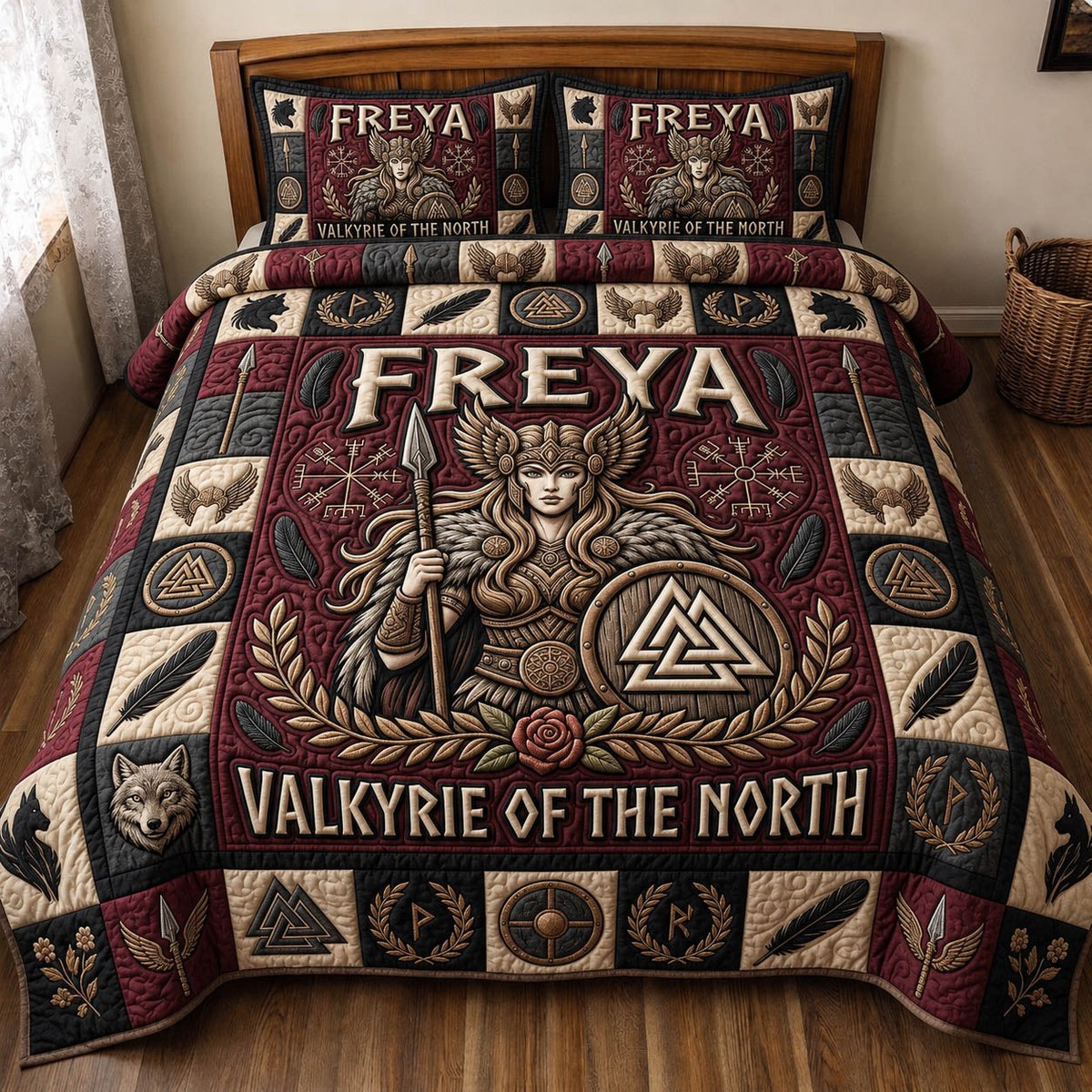 Viking Goddess 3 Piece Quilted Bedding Set Gift For African American Heritage Lovers