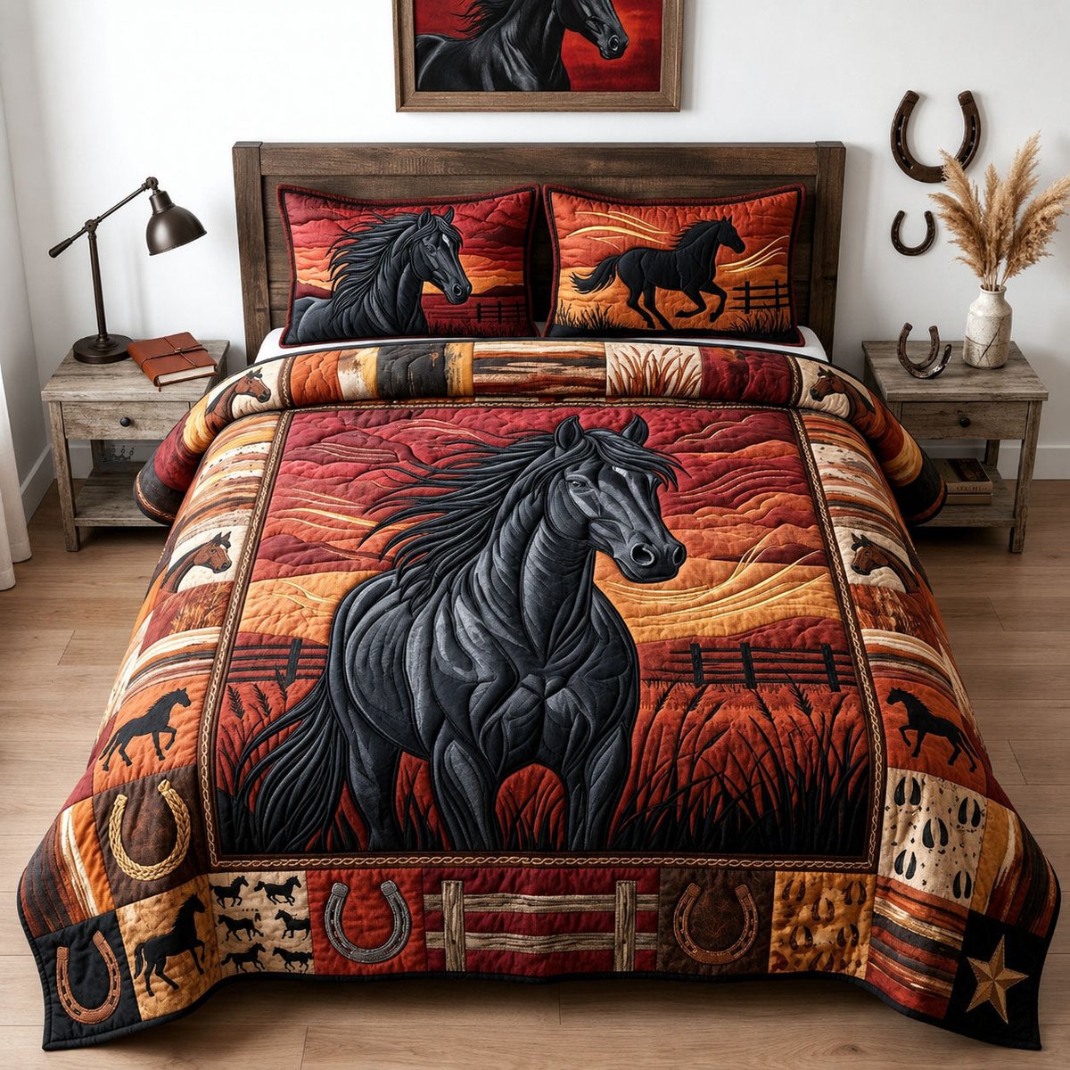 Majestic Horse 3 Piece Quilted Bedding Set Gift For Horse Lovers