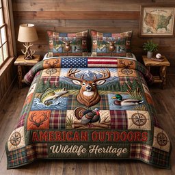 American Outdoors Wildlife Heritage 3 Piece Quilted Bedding Set Gift For Nature Lovers