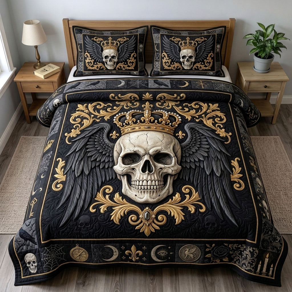 Haunted 3 Piece Quilted Bedding Set Halloween Gift For Gothic Decor Lovers