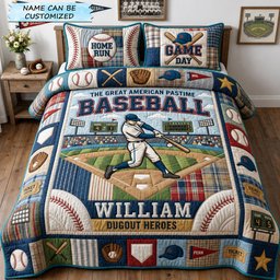 Baseball Heroes 3 Piece Quilted Bedding Set Gift For Sports Fans
