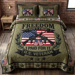 Veteran Pride 3 Piece Quilted Bedding Set Gift For Veterans